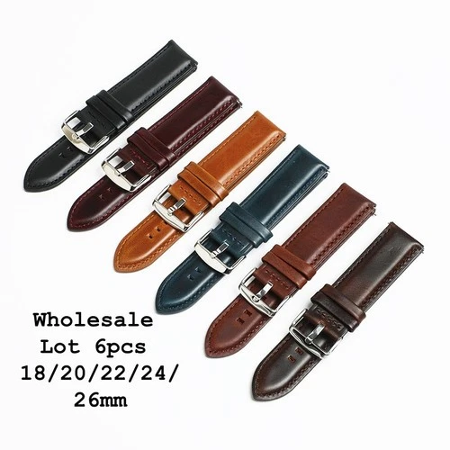 WHOLESALE Lot 6pcs Padded Cow Leather Watch Strap Band 18/20/22/24/26mm (CH023)