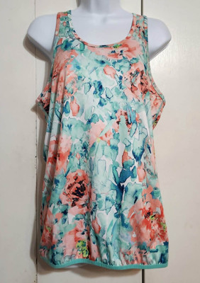 Tek Gear DryTek Women's Medium Tank Top Floral Watercolor Racerback Activewear