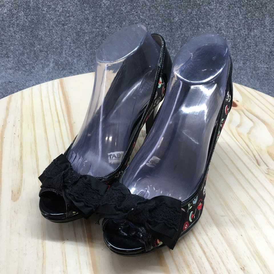 Xhilaration Pumps Womens 8.5M Black Floral Bow Peep Toe Slip On Stiletto Casual - Image 3 of 4