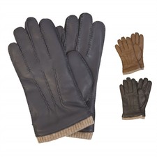 Men s Italian Leather Warm Wool Lining Knit Rib Cuffs Driving Casual Gloves
