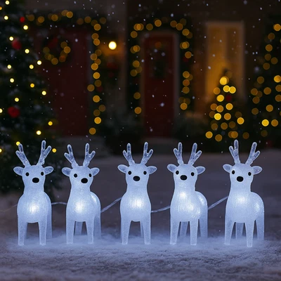 MARCO PAUL Christmas LED String Lights 5pc Light Up Reindeer Xmas Decoration Cool White