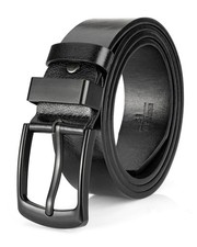 Black Leather Belt for Men Mens Casual Belts for Jeans with Single Prong Buck...