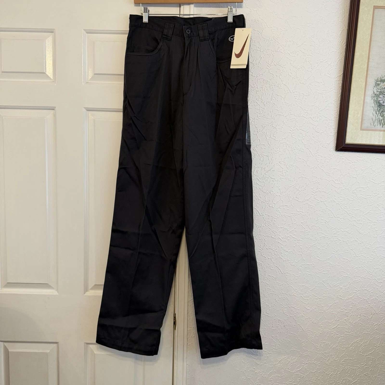 Nike Trousers Mens Size W30 L32 Y2K Vintage Streetwear Black Baggy Zip Fly