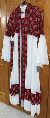 White & Red Abaya 3pc Plus Size 5 (2X) Embroidered Middle Eastern Formal Dress