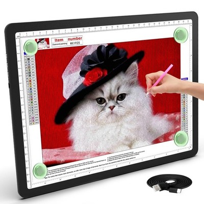 11000Lux A4 Diamond Art Light Board, Light Pad with Side Physical Buttons & 6...