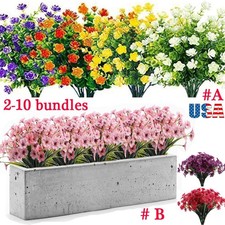 2-10 Bundle Artificial Flower Plastic Fake Outdoor Plant Faux UV Resistant Decor