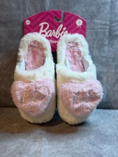 Barbie HEARTS Fluffy Slippers Pink Soft Indoor/Outdoor Women  s Sz S 5-6 NEW