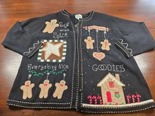 The Quacker Factory Christmas Cardigan Sweater Women's 2XL Black Sugar Spice