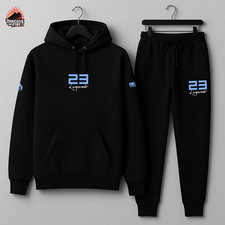 Men's Casual Two-Piece Set Black Hooded Sweatshirt and Sweat Pants Sweatsuit Set
