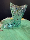 Fenton Aqua Hobnail Hand Painted  and Signed Hobnail Boot