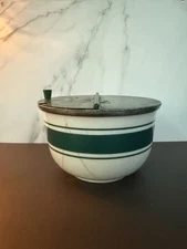 Vintage Made In USA Medco Sugar Bowl w/Metal Flip Top Green Stripe