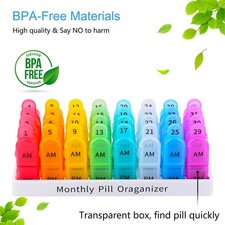 BPA Free Pill Box Monthly Pill Organizer 31 Day 2 Time a Day Pill Box Carry out