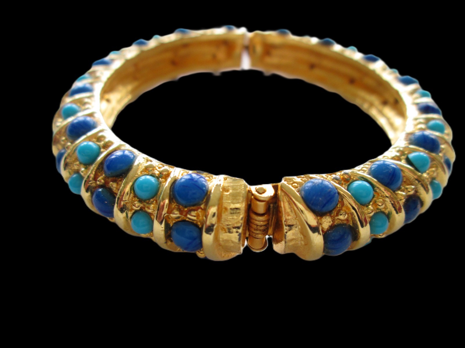 Cadoro Signed Blue Stone Hinged Bangle Bracelet - image 5