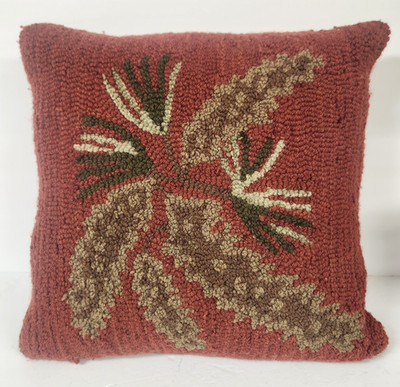 Chandler 4 Corners  Hooked Wool Pillow Pine Cone Laura Mergoz Rust