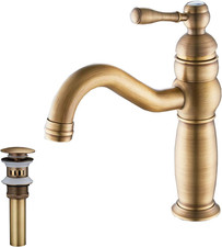 Antique Brass Single Handle Bathroom Sink Faucet with Supply Hose
