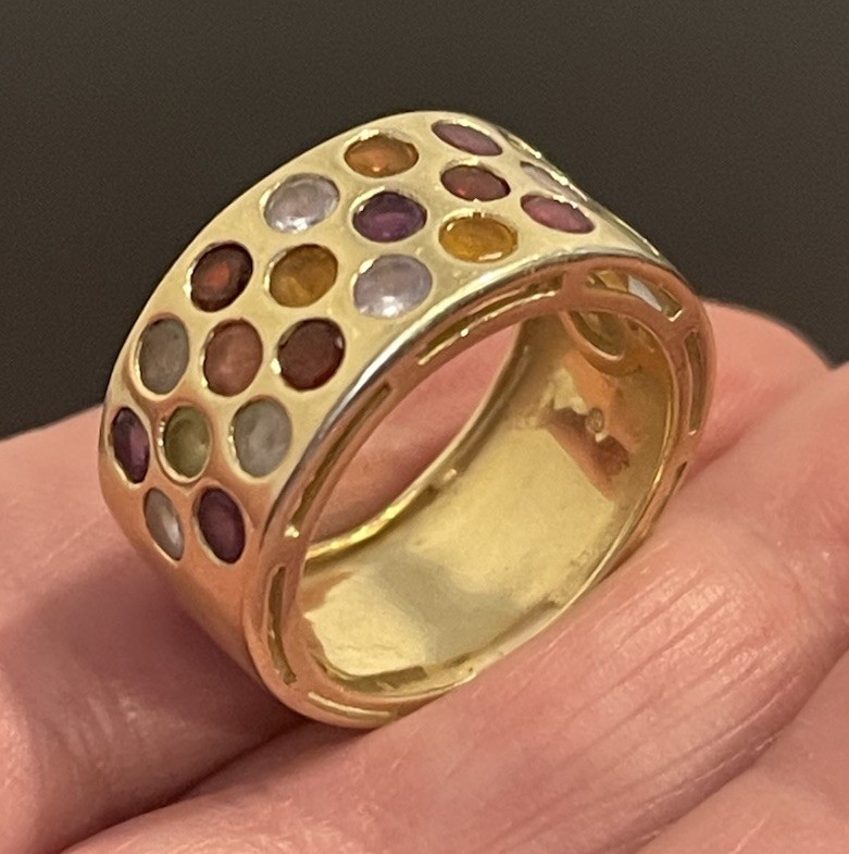 14K Solid Yellow Gold Natural Multi Gem Polka Dot… - image 3