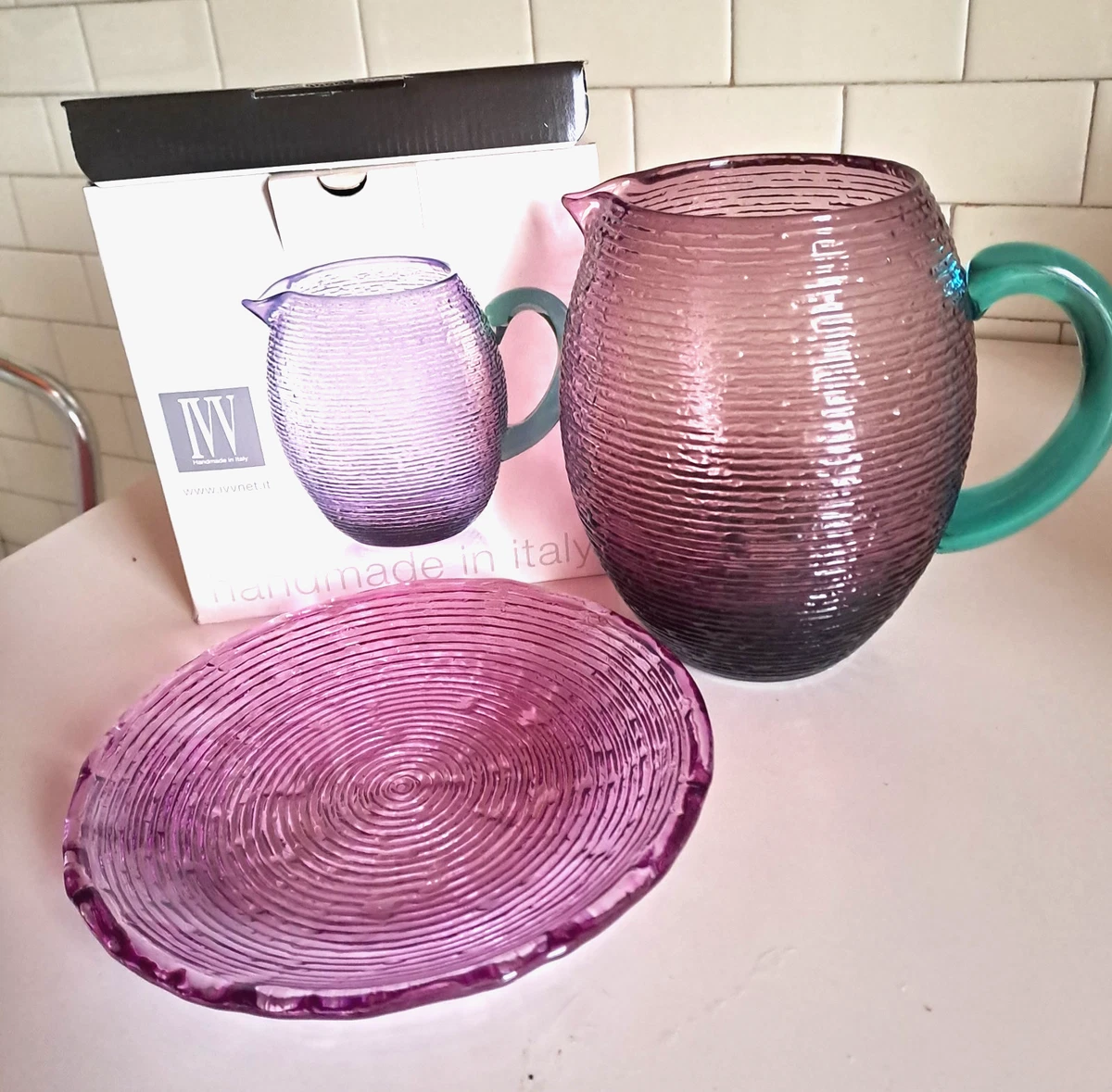 Set Caraffa E Bicchiere Vintage Da Comodino In Vetro Trasparente – 1L, Con Tazza Coperchio, Per Camera Da Letto, Bianco - 3