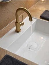 Brushed Gold Bathroom Mixer Tap Modern Contemporary Single Lever Basin Sink