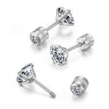 Tiny Flat Screw Back Stud Earrings,Dainty on Flatback CZ 2mm CZ, Silver