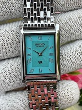 Vintage Seiko Quartz Unisex Dress Watch Blue Textured Dial Steel Bracelet