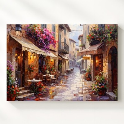 Wall Art Mediterranean Alleyway Canvas Romantic Floral Street Scene