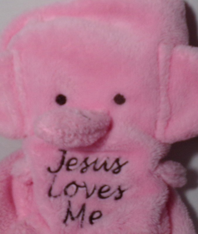 Brownlow Gifts pink plush after-bath wrap baby girl Elephant "Jesus Loves Me"