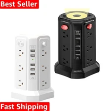Surge Protector Power Strip Tower - 12 AC Outlets & 5 USB Ports with Night Light