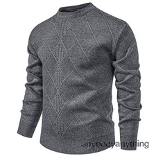 Men's Fleece-lined Thick Round Neck Knitted Sweater Warm Pullovers Knitwear Tops
