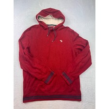 Abercrombie  Fitch Mens Large Red Hoodie Sweatshirt Moose Logo Striped Trim