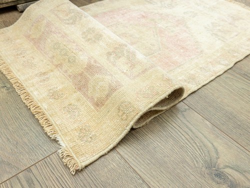 Muted Small Turkish Tribal Rug- Vintage Thin Oushak Runner- Door Mat- 1.8x3.9 ft - Picture 10 of 11