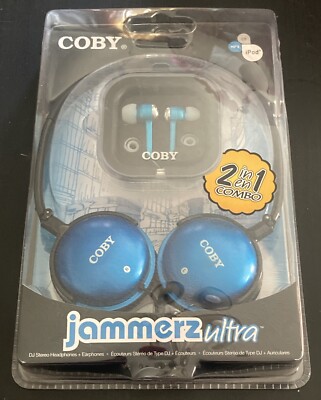 Coby Jammerz Ultra 2 in 1 Combo Headphones & Earphones Blue CV140