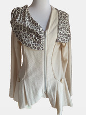 ANTHROPOLOGIE MOTH cream color wool zip front jacket with floral print collar L