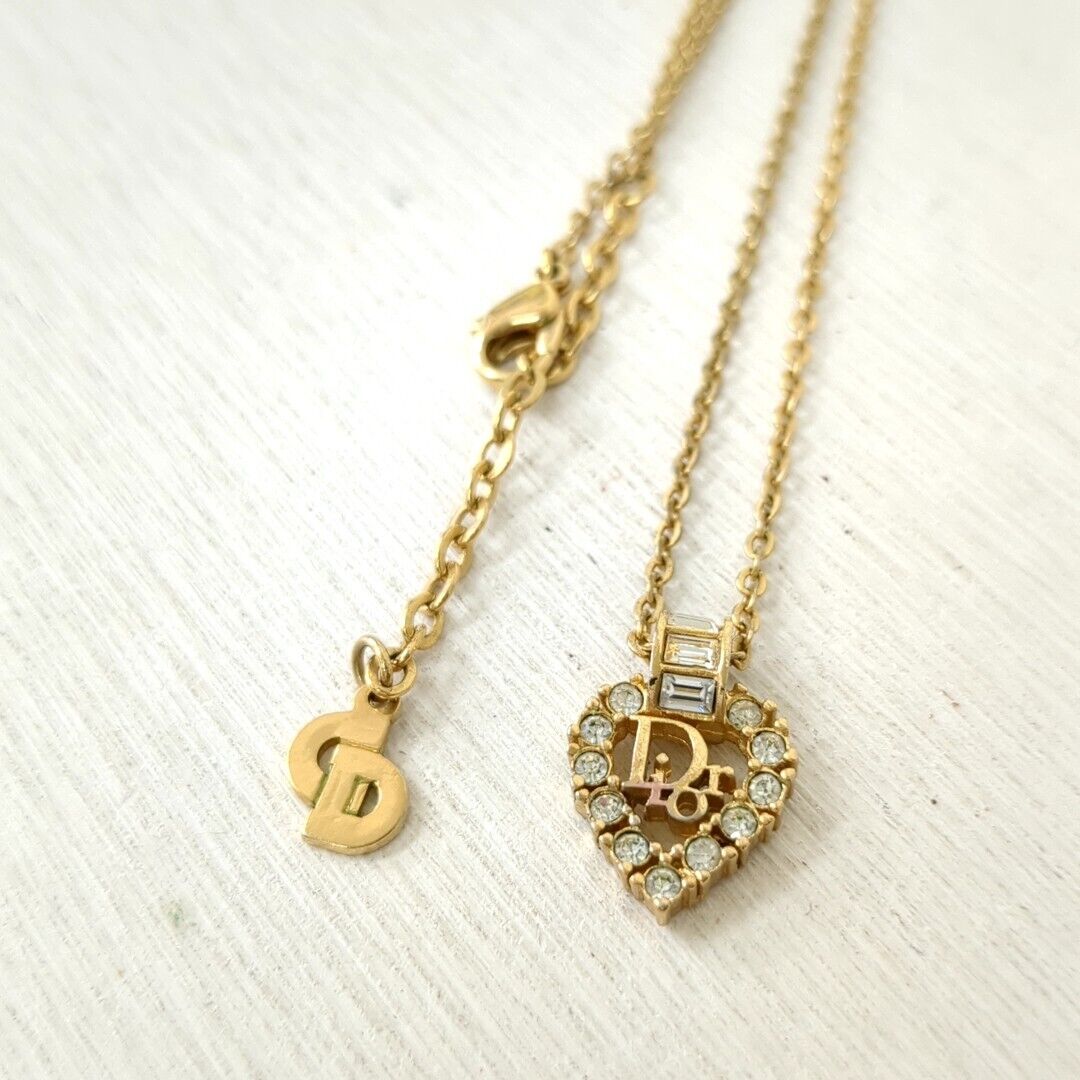 Christian Dior Gold Tone Open Heart Necklace Clear Christian Dior Gold Tone Open Heart Necklace Clear