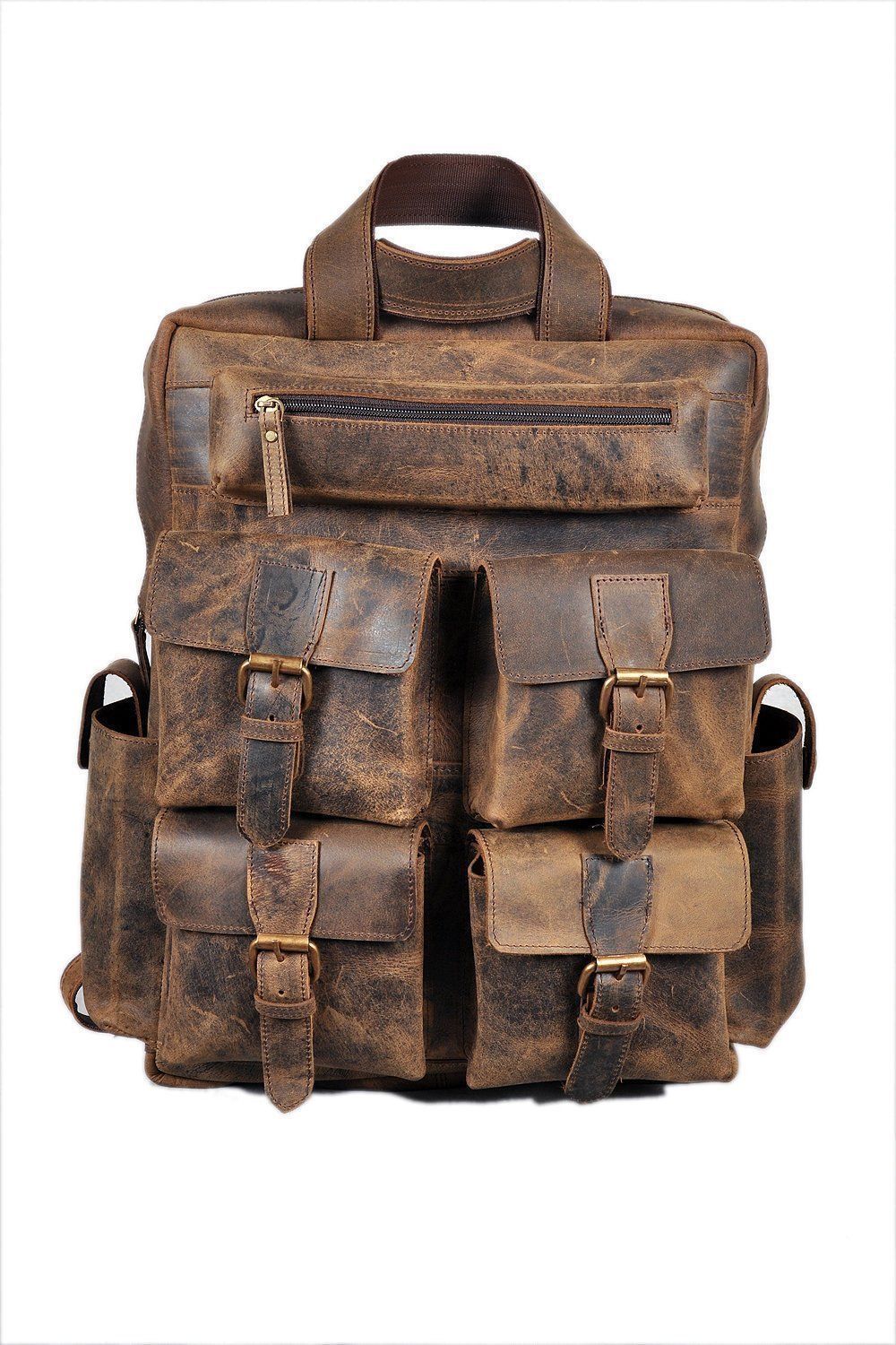 New Men's Real Leather Large Backpack Laptop Bag Hiking Travel Camping Carry On