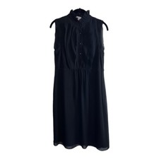 LOFT Black Chiffon Front Ruffle Button Top Sleeveless Knee Length Dress Sz 8