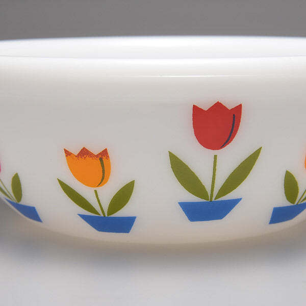 Fire King 15oz Bowl Tulip Printed Milk Glass Restaurant Ware Made