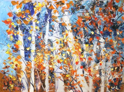 ''Aspen Colors'' #014 - Original Expressive Oil Painting by Julia Lu  18''x24''