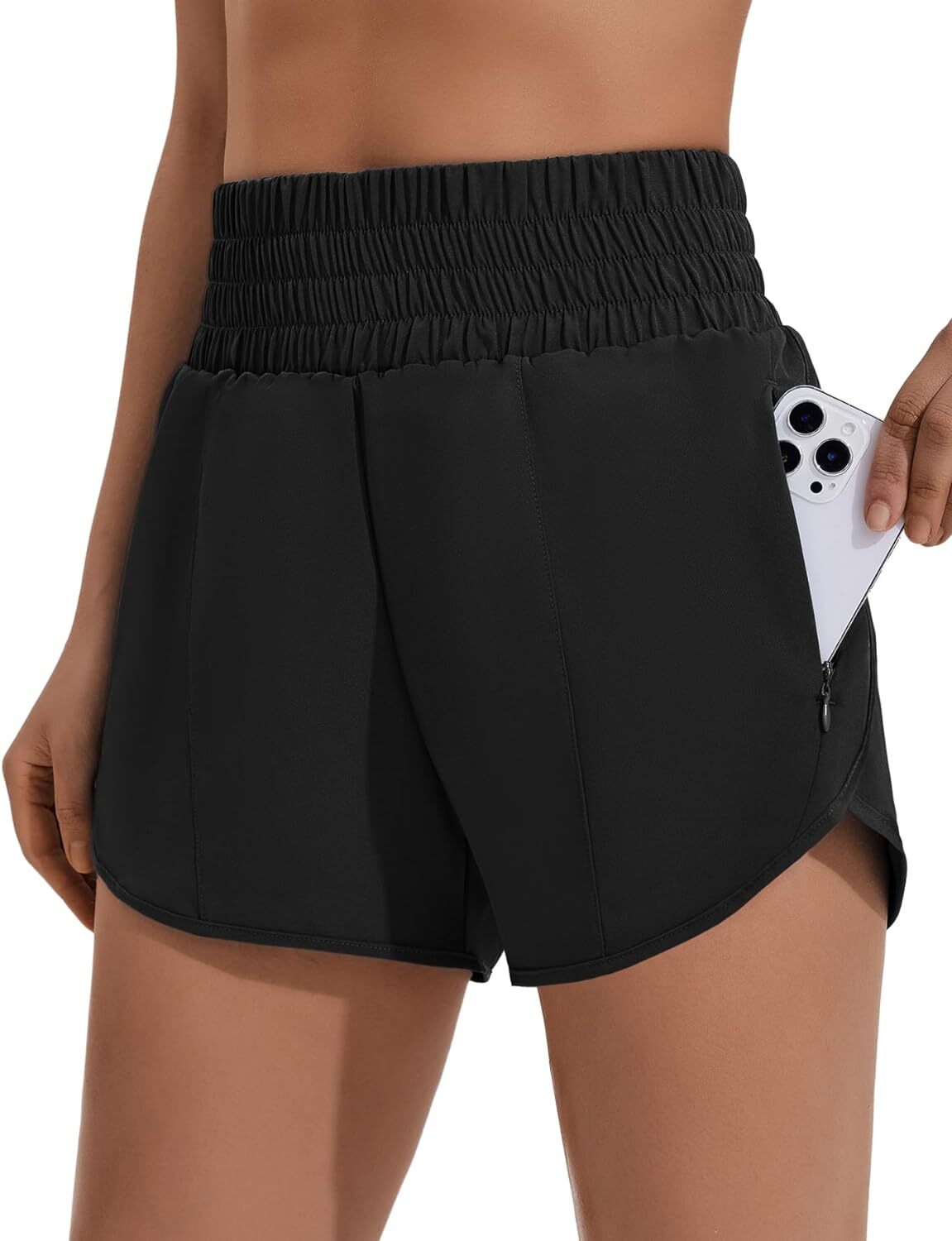 PINSPARK Womens Athletic Shorts for Gym Workout Running Short Medium, Black