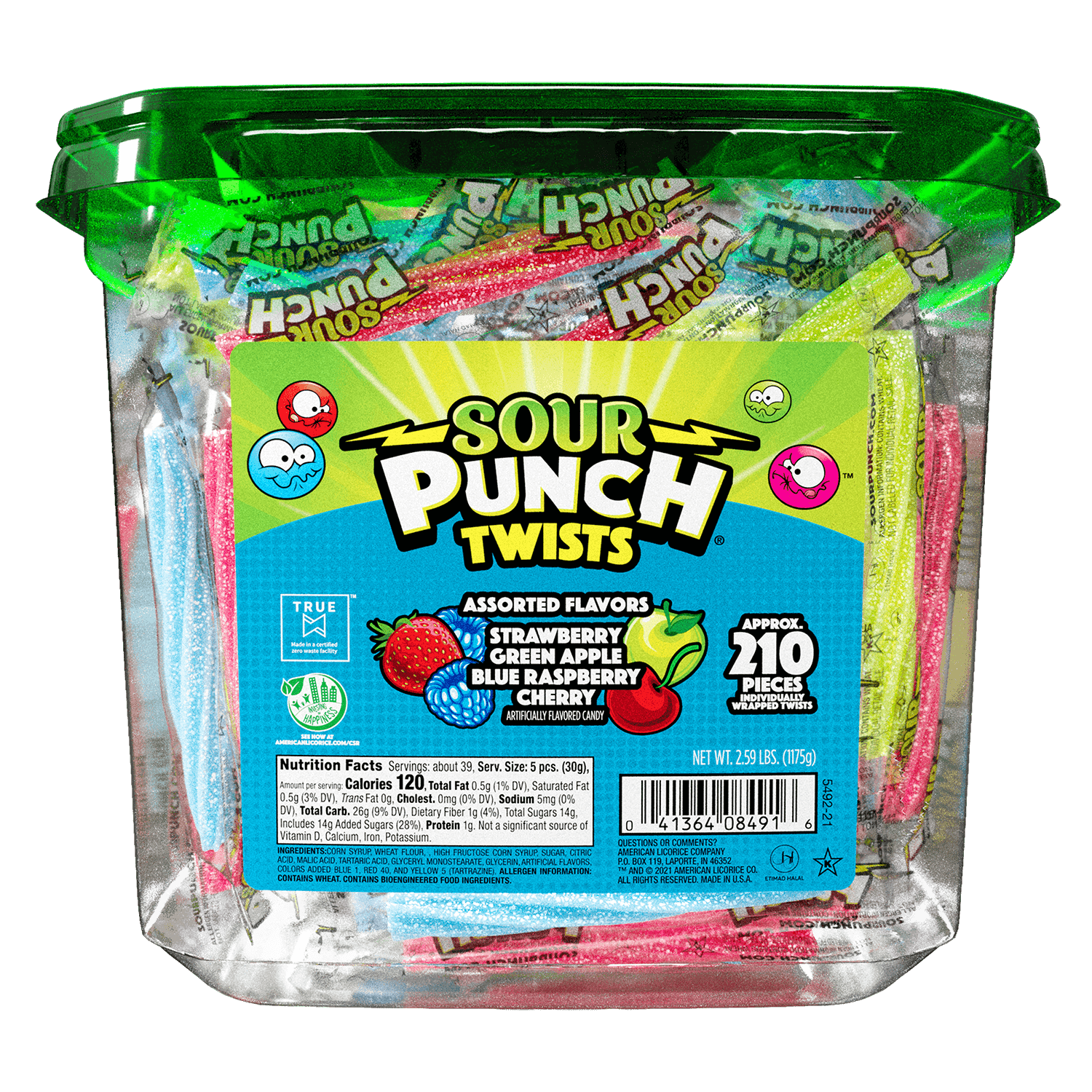 Sour Punch Twists Individually Wrapped Candy 2.59lb 210 Pieces Jar