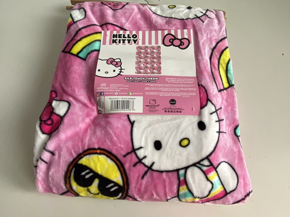 Hello Kitty Pink Summer Tie Dye Rainbow Silk Touch Throw Blanket 50 x