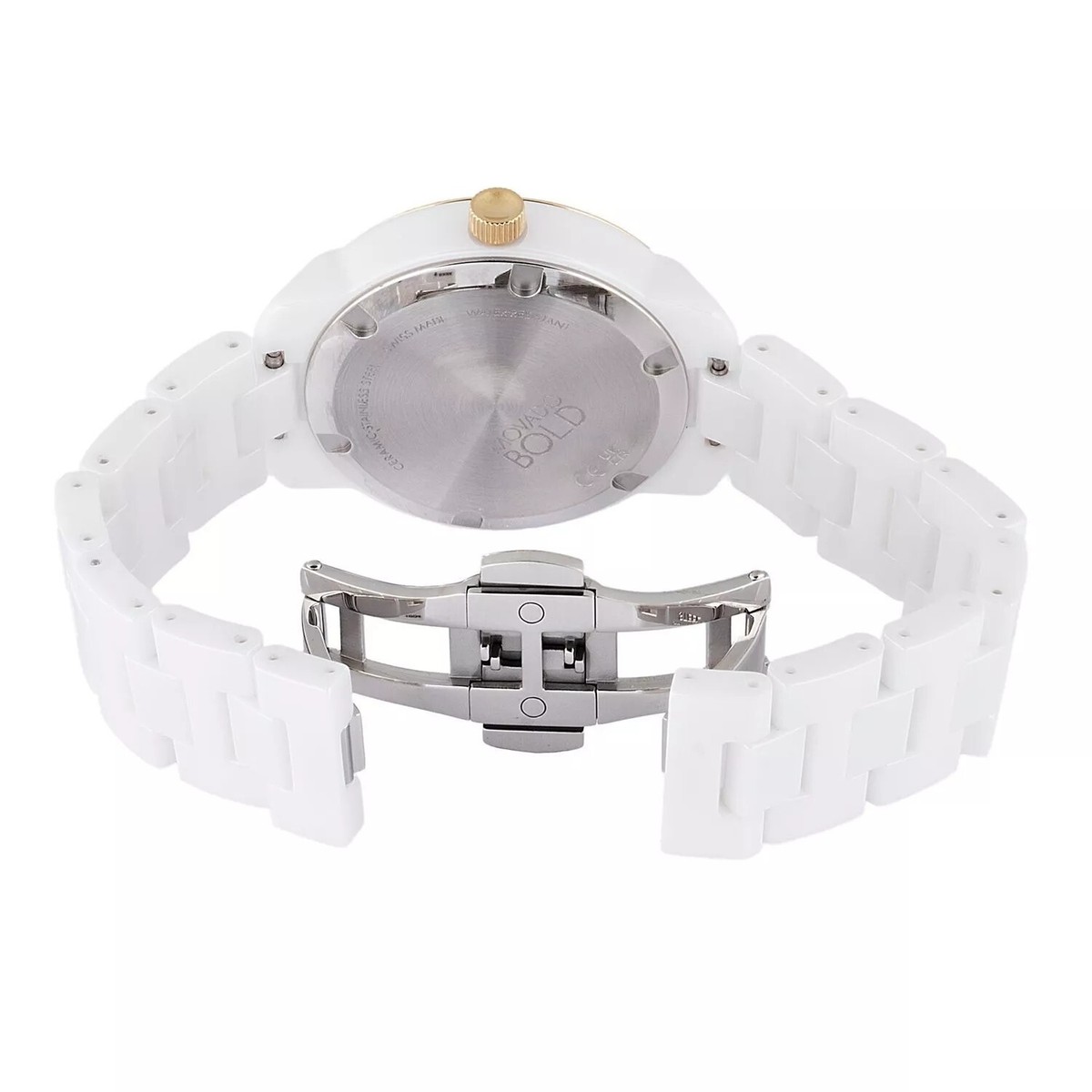 MOVADO BOLD 3600934 VERSO GOLD ACCENTS WHITE CERAMIC WOMENS WATCH