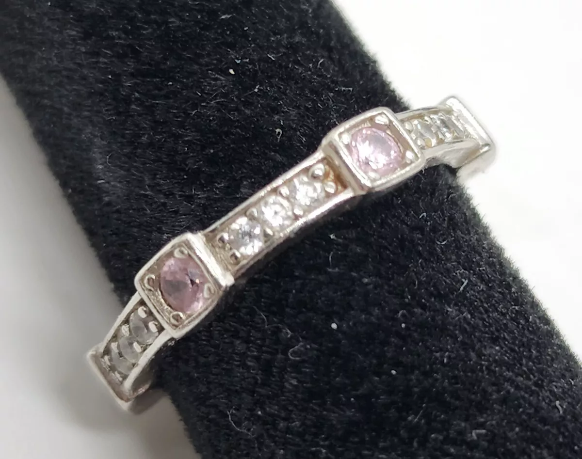 YGI Sterling Silver 925 ETERNITY Band CZ Ring Size 5 PINK CLEAR Sparkly