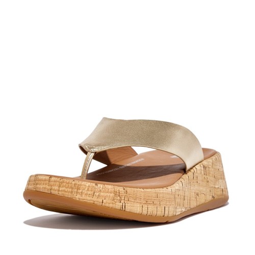 FitFlop F-Mode FT7-675 Slide Sandal Women Platino Leather Cork Flatform Toe-Post - Picture 27 of 35