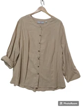 Sz 26/28 AVENUE Studio 55% Linen Tunic Top Shirt Lagenlook Boho Minimalist Beige