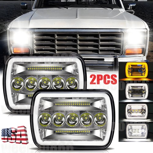 Fit for Ford F150 Bronco 1978-1986 Pair 7x6" Square LED Headlights Turn Signal
