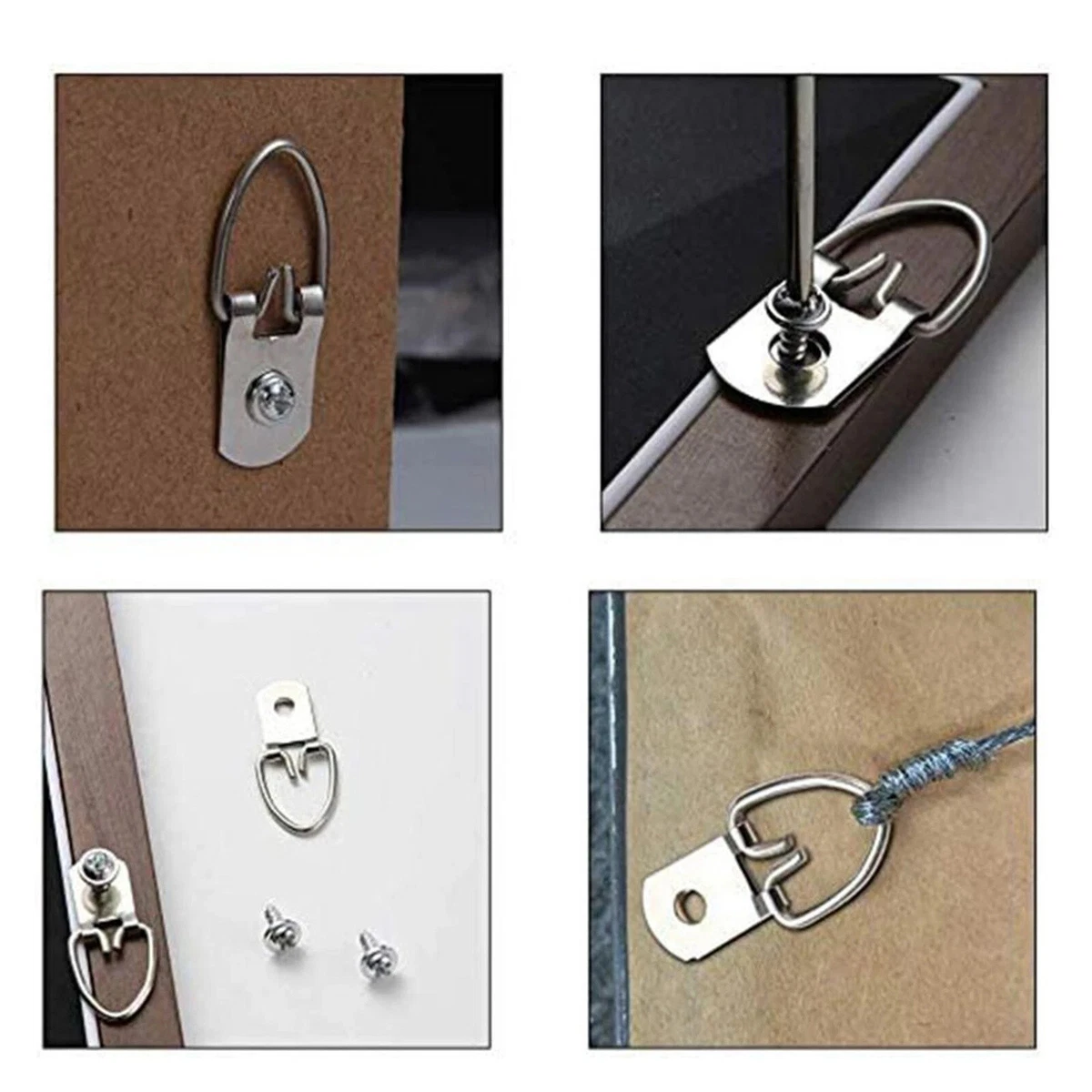 50Pcs Medium D-Ring Painting Picture Frame Hanger Hanging Hooks+Screw Silver AUS
