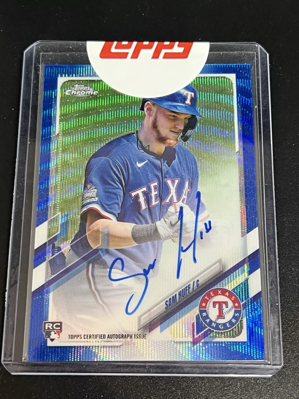 Sam Huff 2021 Topps Chrome Blue Wave RC Rookie Auto /150 - Texas Rangers !