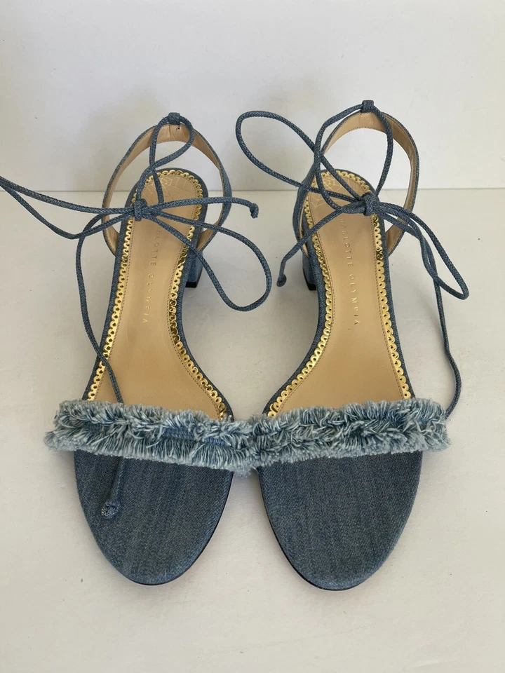 CHARLOTTE OLYMPIA *全新无标签* 磨损牛仔凉鞋女式 41 码或美国 9.5 码 MSRP 545 美元 — 第 2/4 张图片