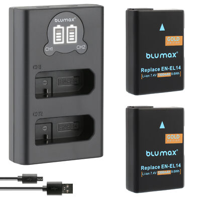 2x Akku + LCD Lader für Nikon EL-EL14  D3300  D5500 D5600 P7700 P7800 1300 mAh
