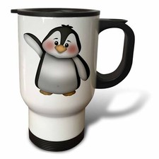 3dRose Cute Black and White Waving Penguin Illustration 14oz Stainless Steel Tra
